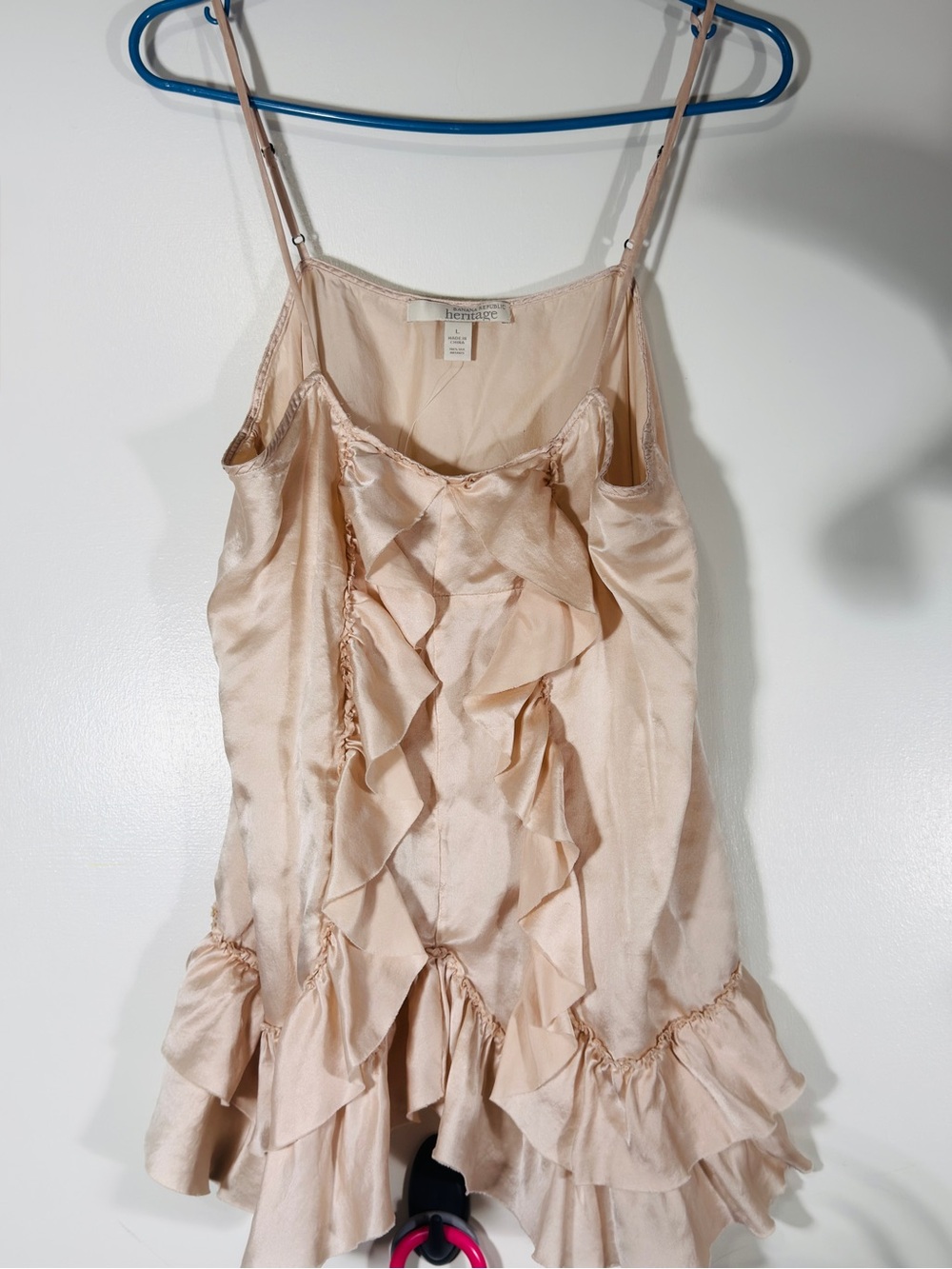 Vintage Banana Republic heritage blush silk ruffle cami tank top L